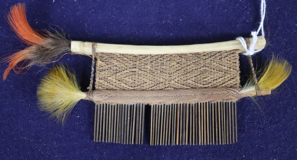 A Hixkaryana Amazonian Indian cotton-wrapped cane comb,